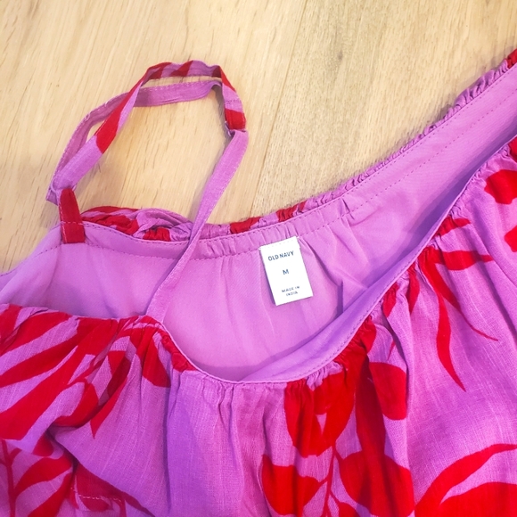 One shoulder pink & red hawaiian print sundress Size Large - Picture 7 of 9